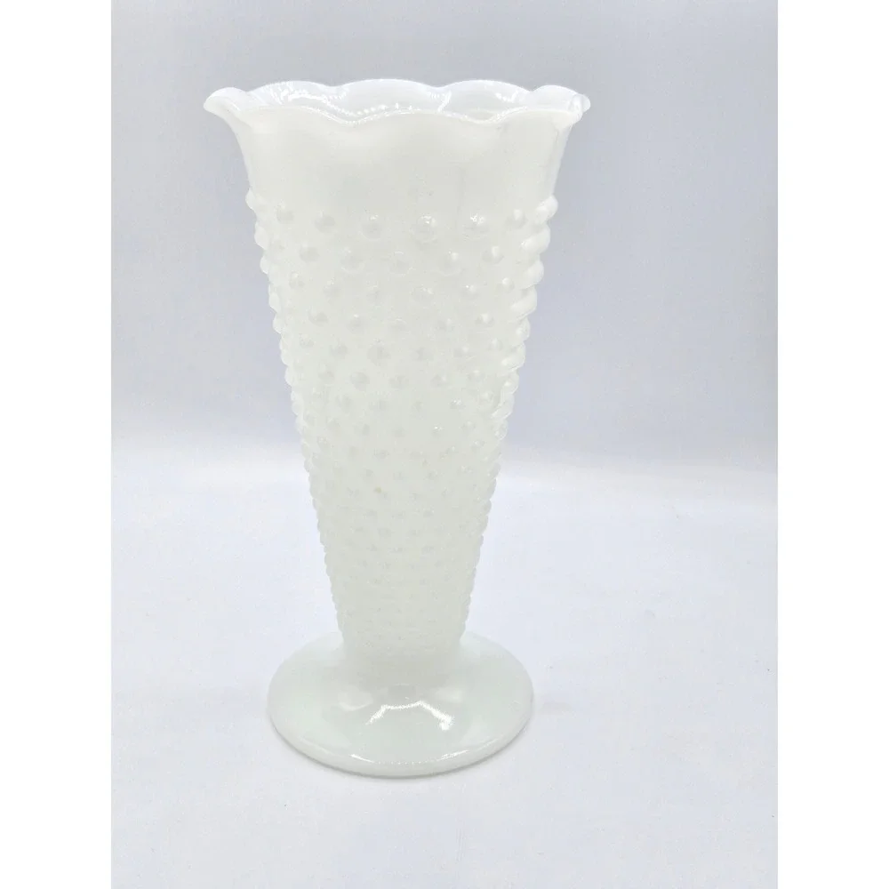 Vintage Milk Glass Hobnail Vase Ruffled‎ Edge Bud Vase Table Decor